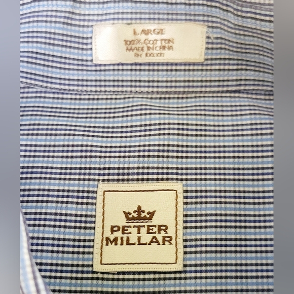 PETER MILLAR Blue Tattersall Men's Button Down Dress Shirt 100% Cotton Large - Picture 8 of 8